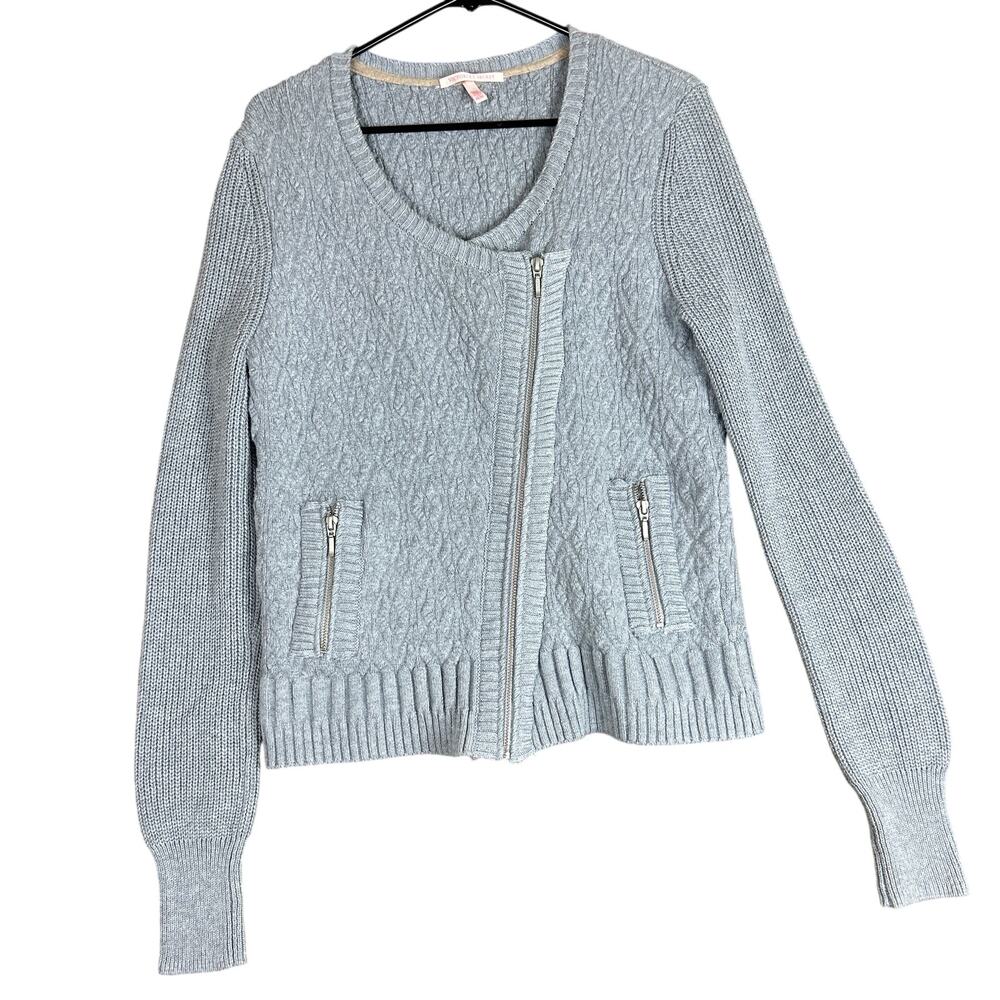 Victoria Secret Womens Sweater Gray Zip Texture Cashmere Blend Stretch Medium